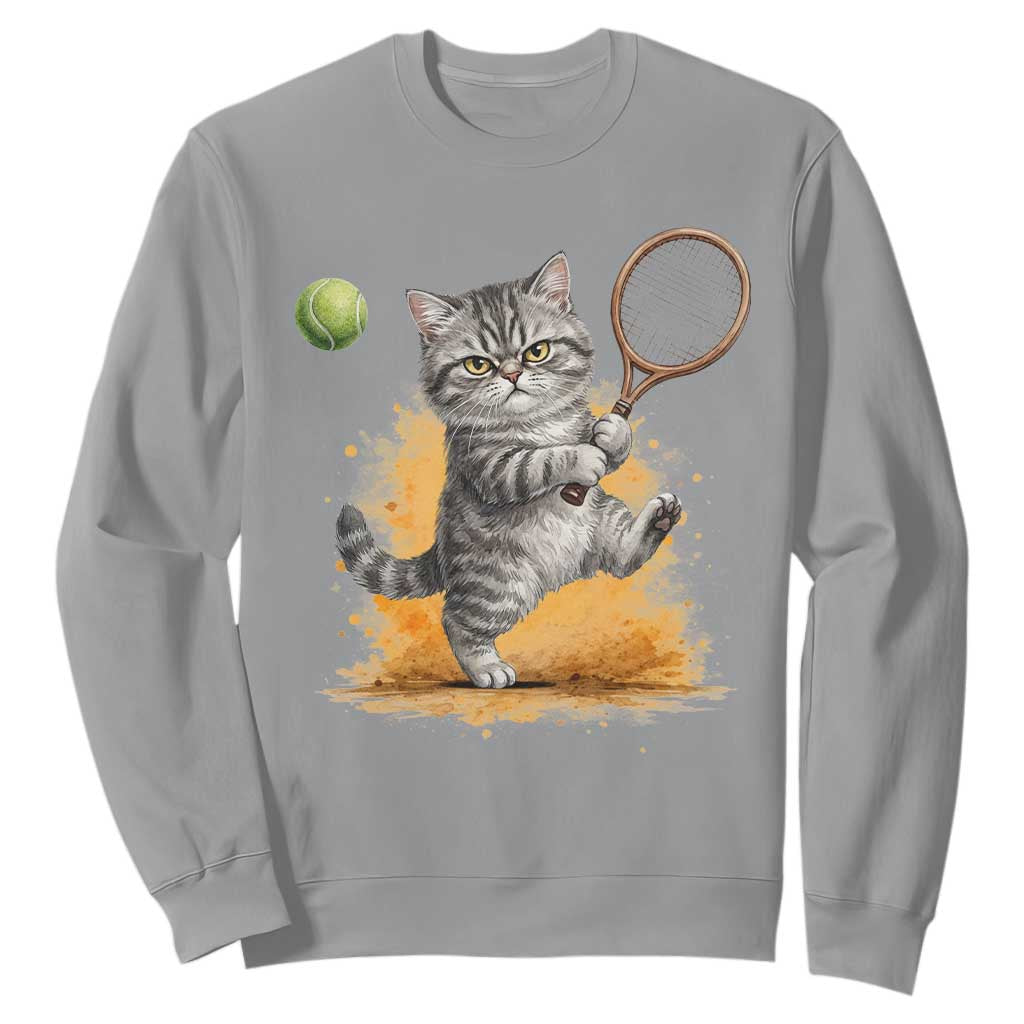 Funny Grumpy Cat Tennis Player Sweatshirt Gift For Tennis Fans TS12 Sport Gray Print Your Wear