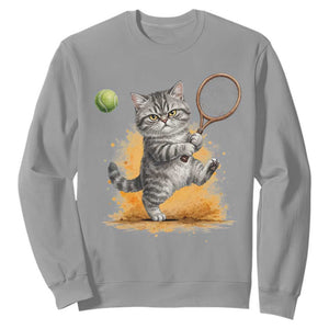 Funny Grumpy Cat Tennis Player Sweatshirt Gift For Tennis Fans TS12 Sport Gray Print Your Wear