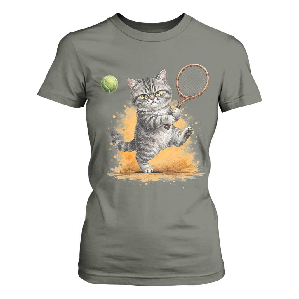 Funny Grumpy Cat Tennis Player T Shirt For Women Gift For Tennis Fans TS12 Military Green Print Your Wear