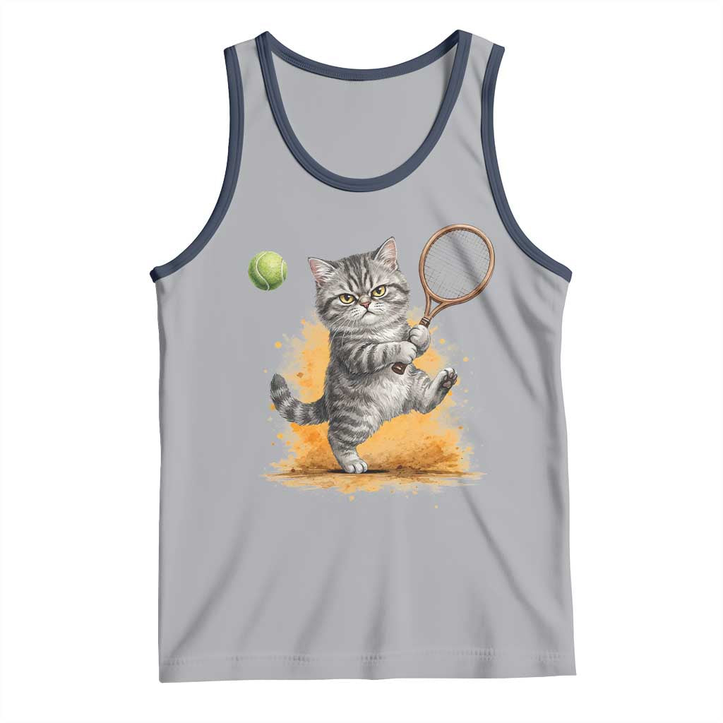 Funny Grumpy Cat Tennis Player Tank Top Gift For Tennis Fans TS12 Athletic Heather Navy Print Your Wear