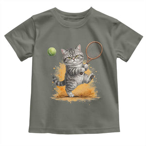 Funny Grumpy Cat Tennis Player Toddler T Shirt Gift For Tennis Fans TS12 Military Green Print Your Wear