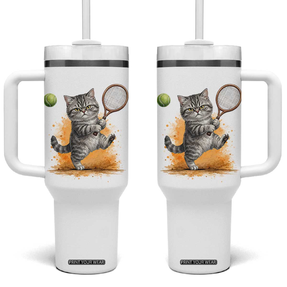 Funny Grumpy Cat Tennis Player Tumbler With Handle Gift For Tennis Fans TS12 One Size: 40 oz White Print Your Wear