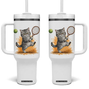 Funny Grumpy Cat Tennis Player Tumbler With Handle Gift For Tennis Fans TS12 One Size: 40 oz White Print Your Wear