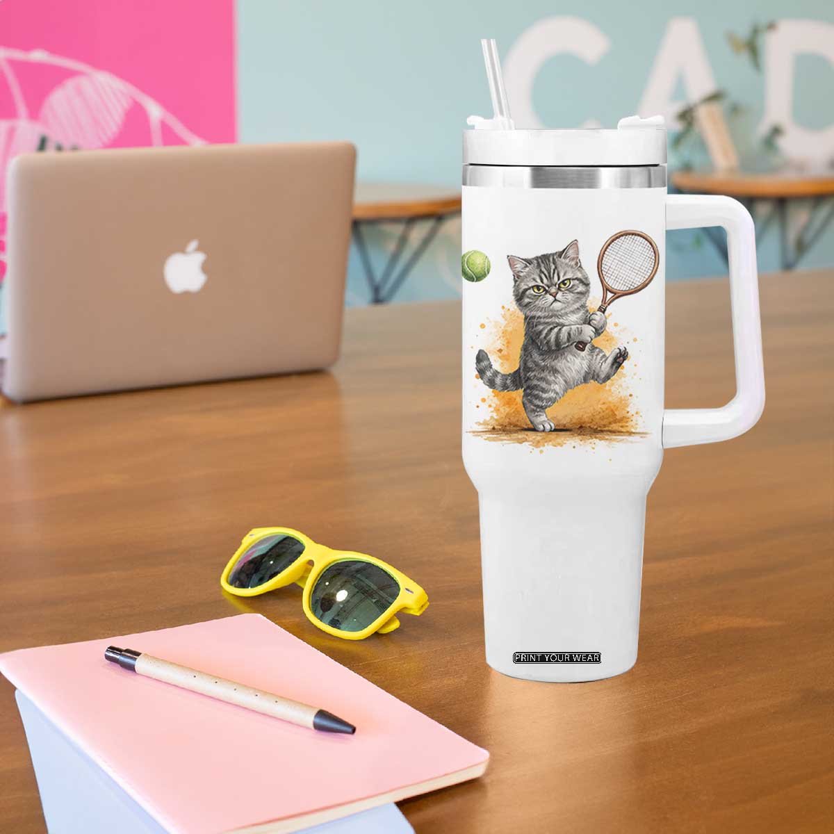 Funny Grumpy Cat Tennis Player Tumbler With Handle Gift For Tennis Fans TS12 Print Your Wear