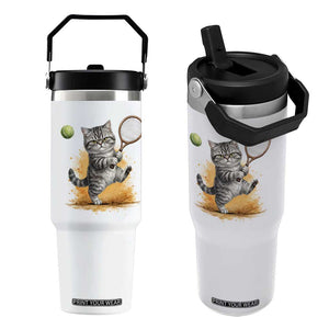 Funny Grumpy Cat Tennis Player Flip Straw Tumbler Gift For Tennis Fans TS12 One Size: 30 oz White Print Your Wear