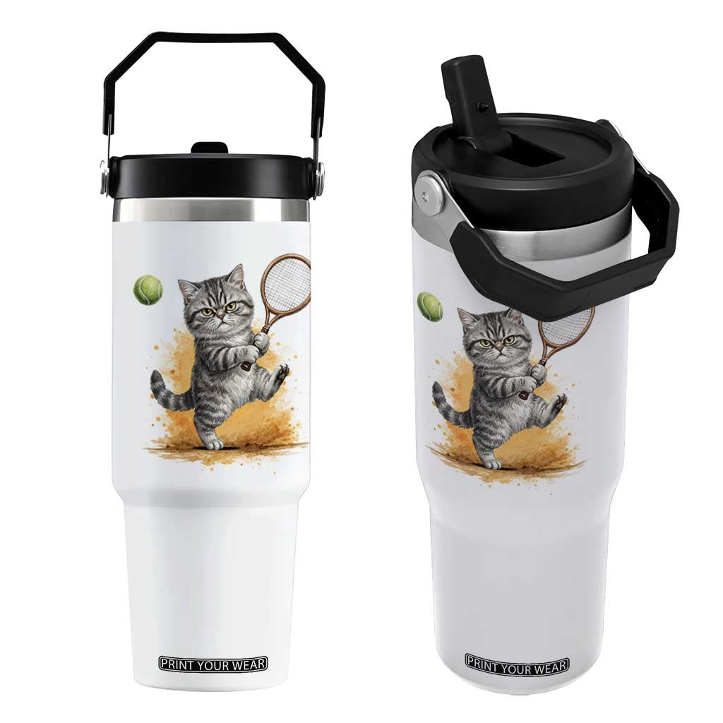Funny Grumpy Cat Tennis Player Flip Straw Tumbler Gift For Tennis Fans TS12 One Size: 30 oz White Print Your Wear