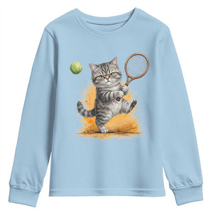 Funny Grumpy Cat Tennis Player Youth Sweatshirt Gift For Tennis Fans TS12 Light Blue Print Your Wear