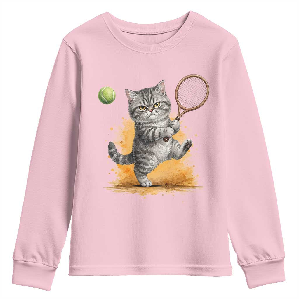 Funny Grumpy Cat Tennis Player Youth Sweatshirt Gift For Tennis Fans TS12 Light Pink Print Your Wear