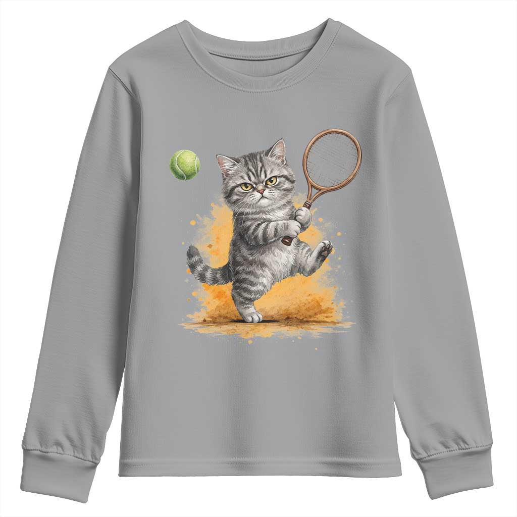 Funny Grumpy Cat Tennis Player Youth Sweatshirt Gift For Tennis Fans TS12 Sport Gray Print Your Wear