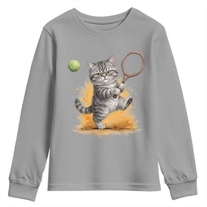 Funny Grumpy Cat Tennis Player Youth Sweatshirt Gift For Tennis Fans TS12 Sport Gray Print Your Wear