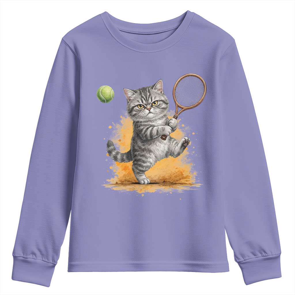 Funny Grumpy Cat Tennis Player Youth Sweatshirt Gift For Tennis Fans TS12 Violet Print Your Wear