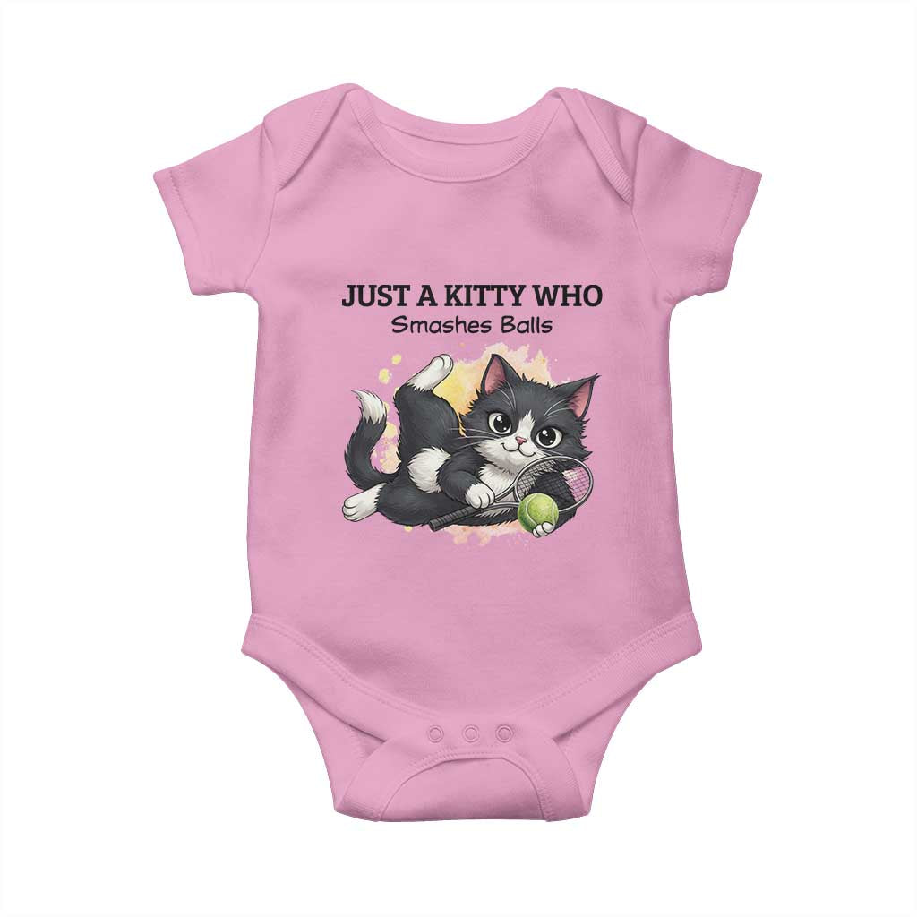 Just A Kitty Who Smashes Balls Baby Onesie Funny Tennis Cat Gift TS12 Light Pink Print Your Wear