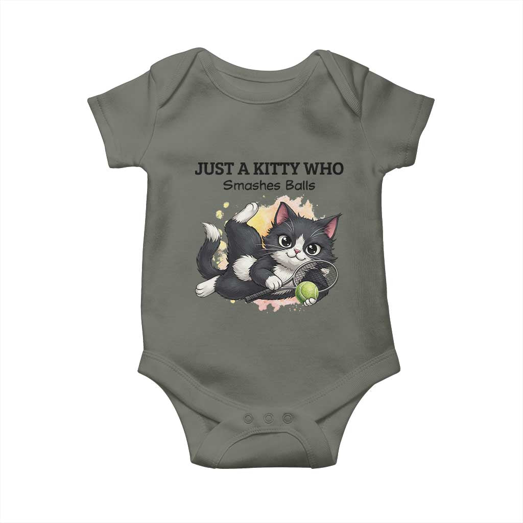 Just A Kitty Who Smashes Balls Baby Onesie Funny Tennis Cat Gift TS12 Military Green Print Your Wear