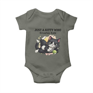 Just A Kitty Who Smashes Balls Baby Onesie Funny Tennis Cat Gift TS12 Military Green Print Your Wear