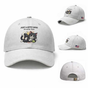 Just A Kitty Who Smashes Balls Baseball Cap Funny Tennis Cat Gift TS12 Baseball Cap Universal Fit White Print Your Wear