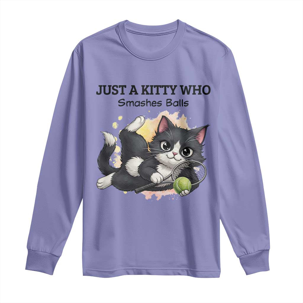 Just A Kitty Who Smashes Balls Long Sleeve Shirt Funny Tennis Cat Gift TS12 Violet Print Your Wear