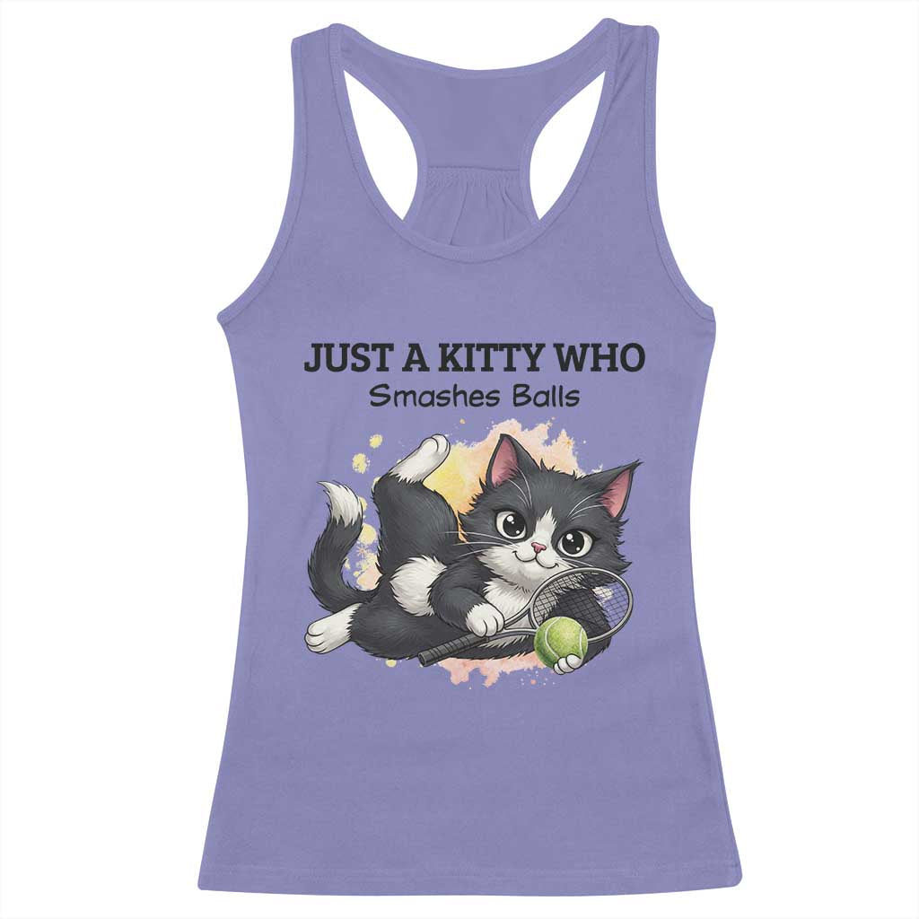 Just A Kitty Who Smashes Balls Racerback Tank Top Funny Tennis Cat Gift TS12 Violet Print Your Wear
