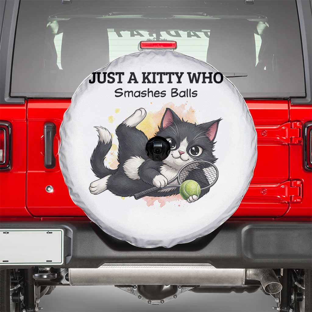 Just A Kitty Who Smashes Balls Spare Tire Cover Funny Tennis Cat Gift TS12 White Print Your Wear