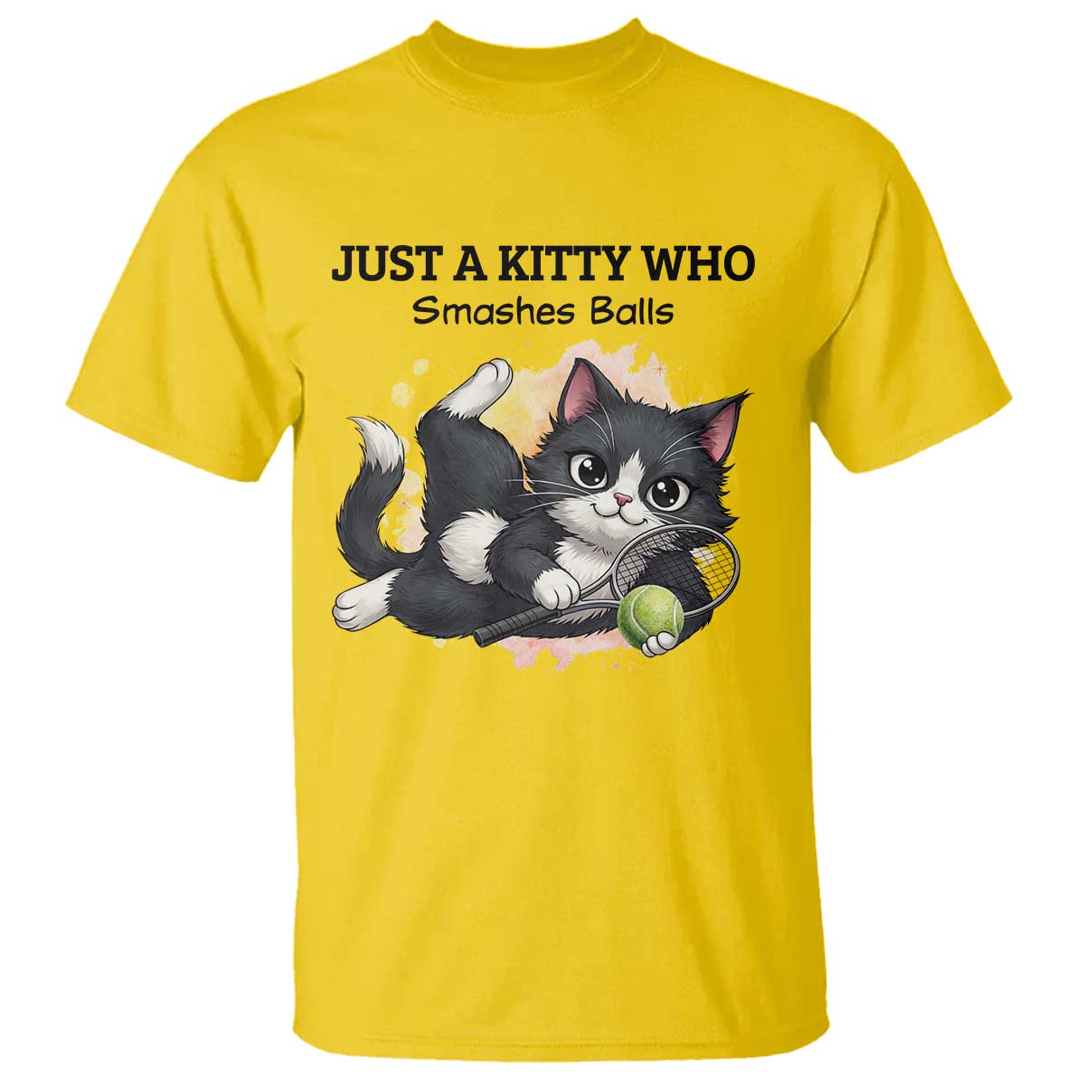 Just A Kitty Who Smashes Balls T Shirt Funny Tennis Cat Gift TS12 Daisy Print Your Wear