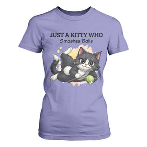 Just A Kitty Who Smashes Balls T Shirt For Women Funny Tennis Cat Gift TS12 Violet Print Your Wear