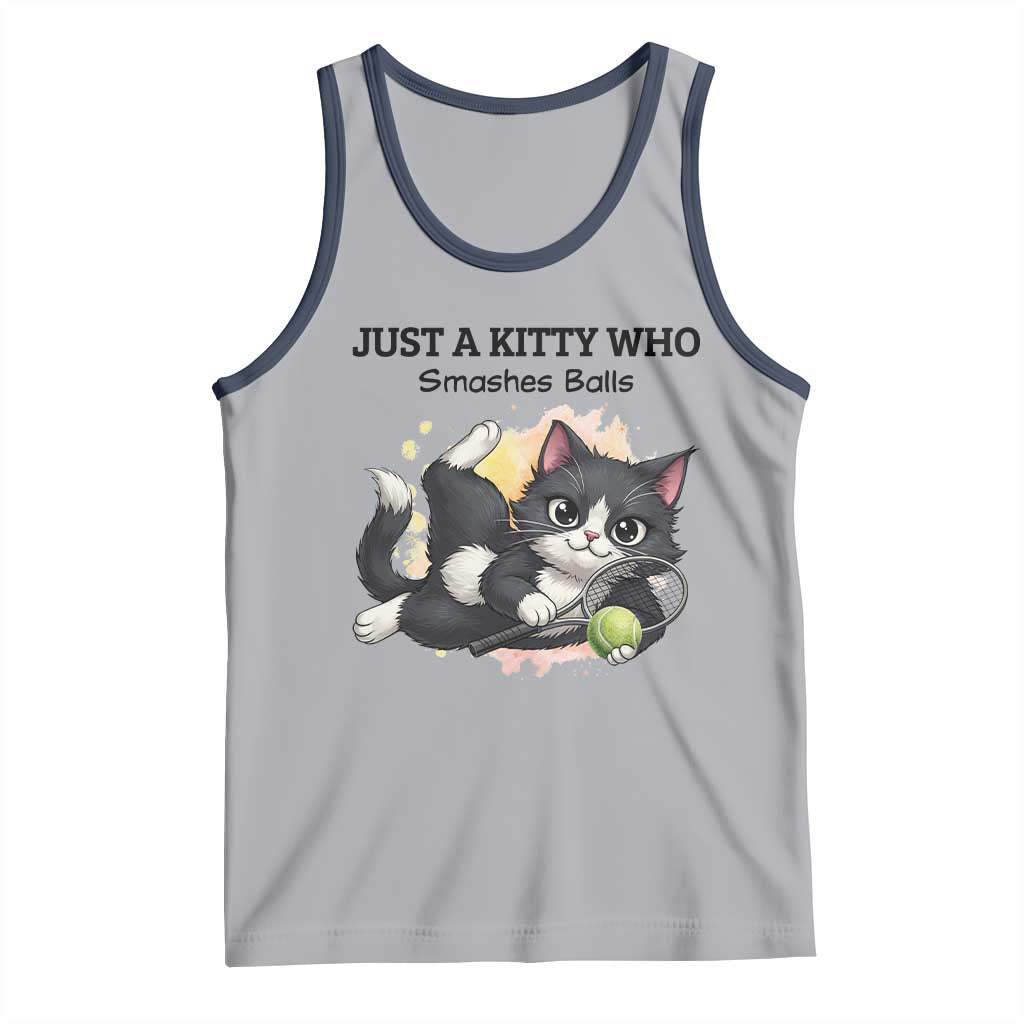 Just A Kitty Who Smashes Balls Tank Top Funny Tennis Cat Gift TS12 Athletic Heather Navy Print Your Wear