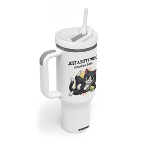 Just A Kitty Who Smashes Balls Tumbler With Handle Funny Tennis Cat Gift TS12 Print Your Wear