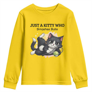 Just A Kitty Who Smashes Balls Youth Sweatshirt Funny Tennis Cat Gift TS12 Daisy Print Your Wear