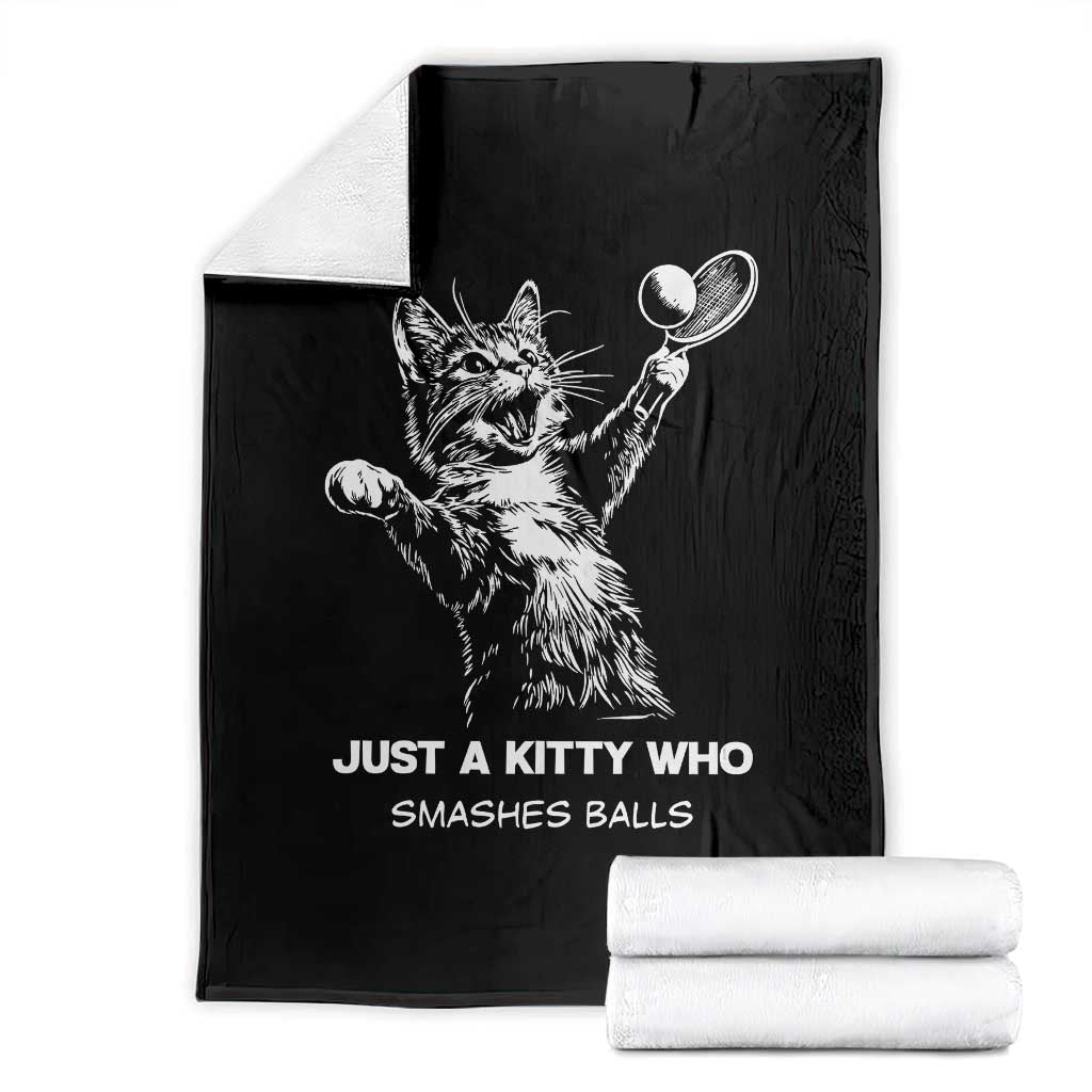Funny Cat Plays Tennis Throw Blanket Just A Kitty Who Smashes Balls TS12 Black Print Your Wear