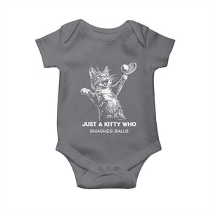 Funny Cat Plays Tennis Baby Onesie Just A Kitty Who Smashes Balls TS12 Charcoal Print Your Wear