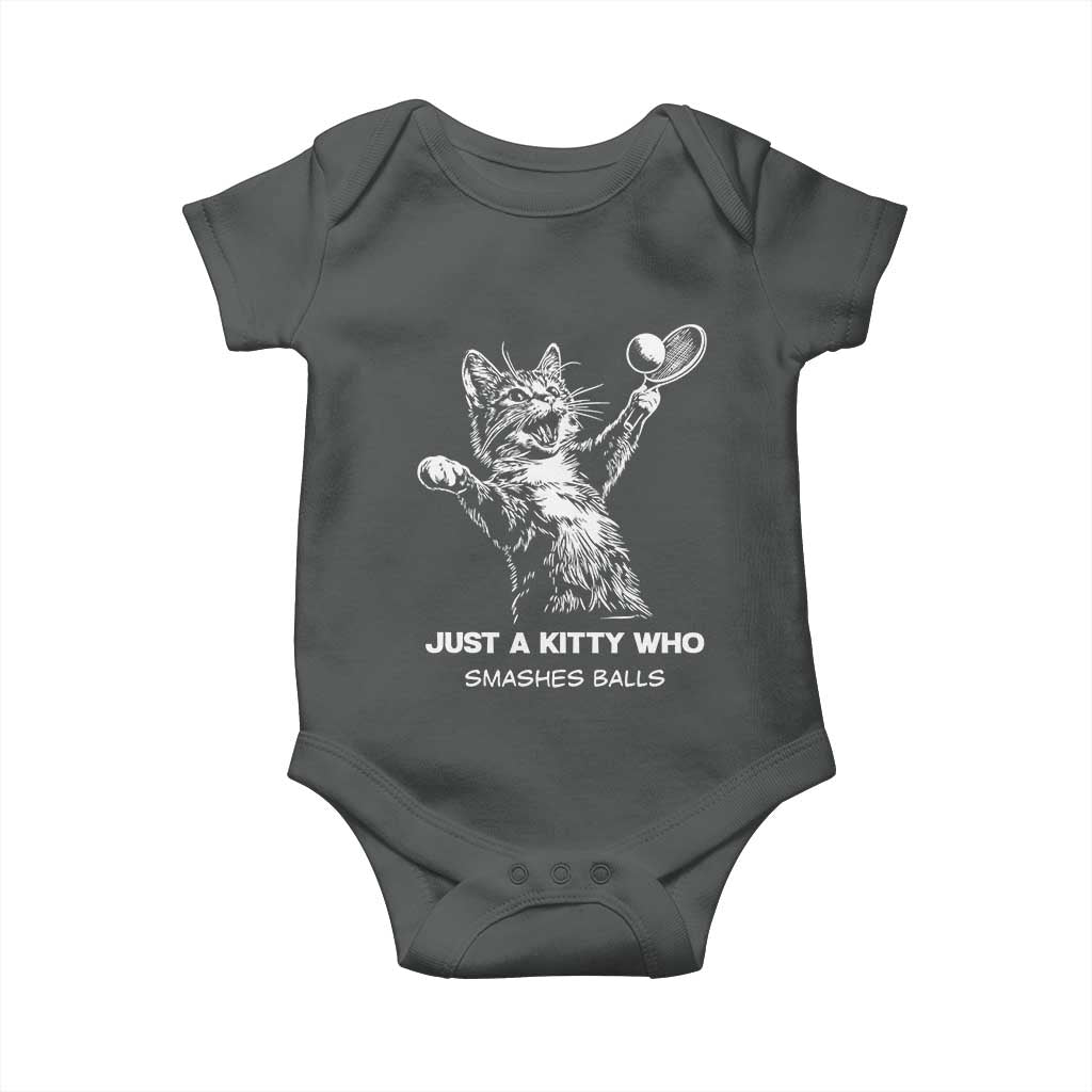 Funny Cat Plays Tennis Baby Onesie Just A Kitty Who Smashes Balls TS12 Dark Heather Print Your Wear