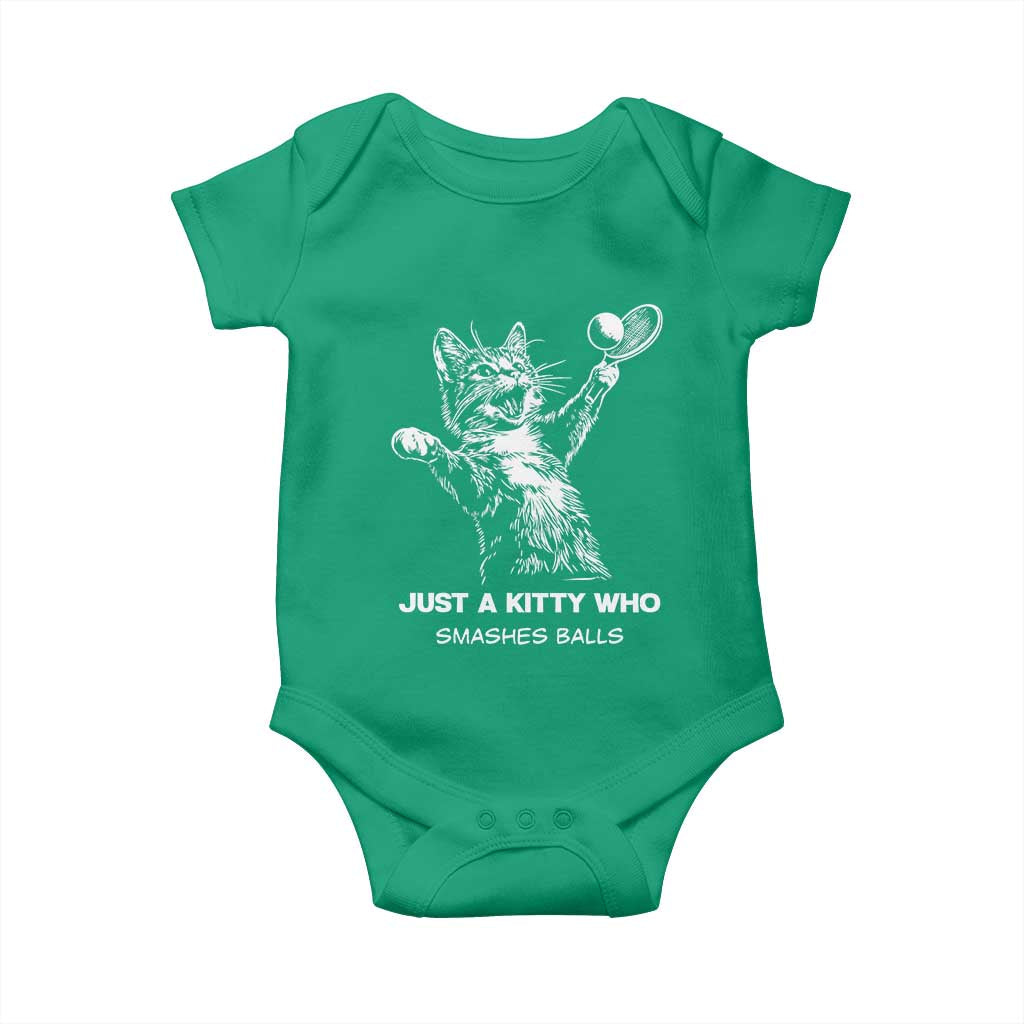 Funny Cat Plays Tennis Baby Onesie Just A Kitty Who Smashes Balls TS12 Irish Green Print Your Wear