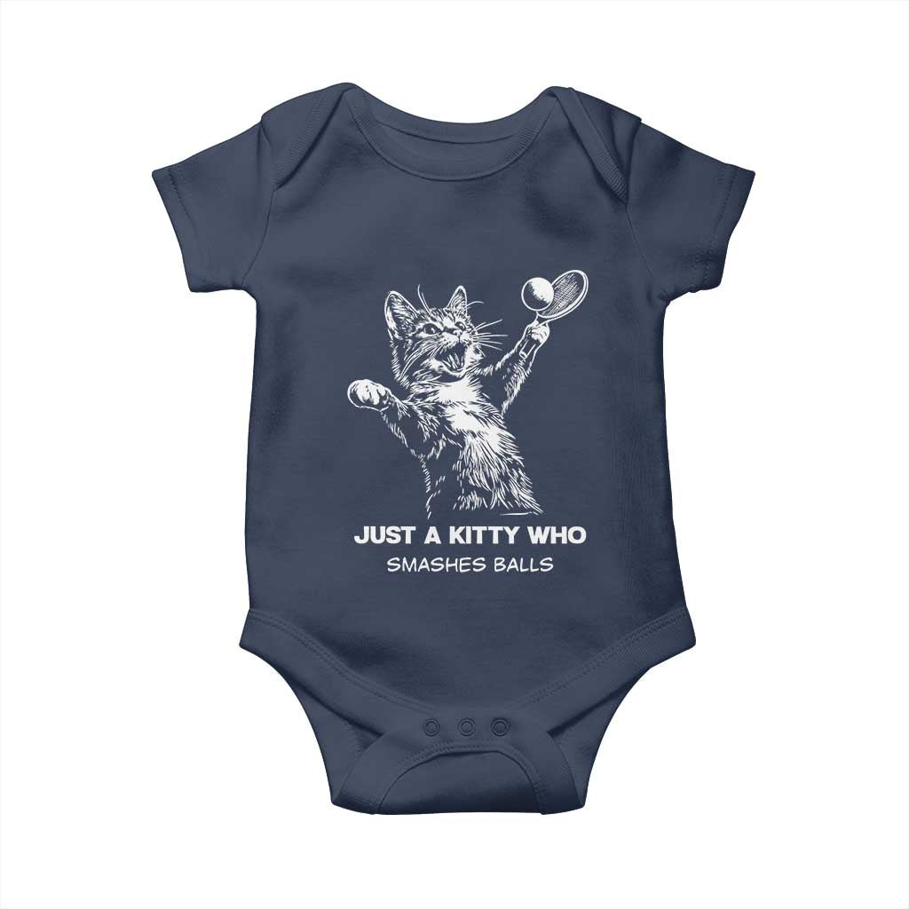 Funny Cat Plays Tennis Baby Onesie Just A Kitty Who Smashes Balls TS12 Navy Print Your Wear