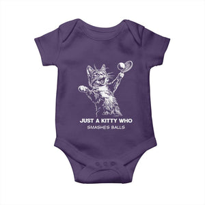 Funny Cat Plays Tennis Baby Onesie Just A Kitty Who Smashes Balls TS12 Purple Print Your Wear