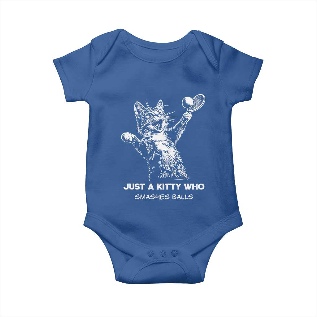 Funny Cat Plays Tennis Baby Onesie Just A Kitty Who Smashes Balls TS12 Royal Blue Print Your Wear
