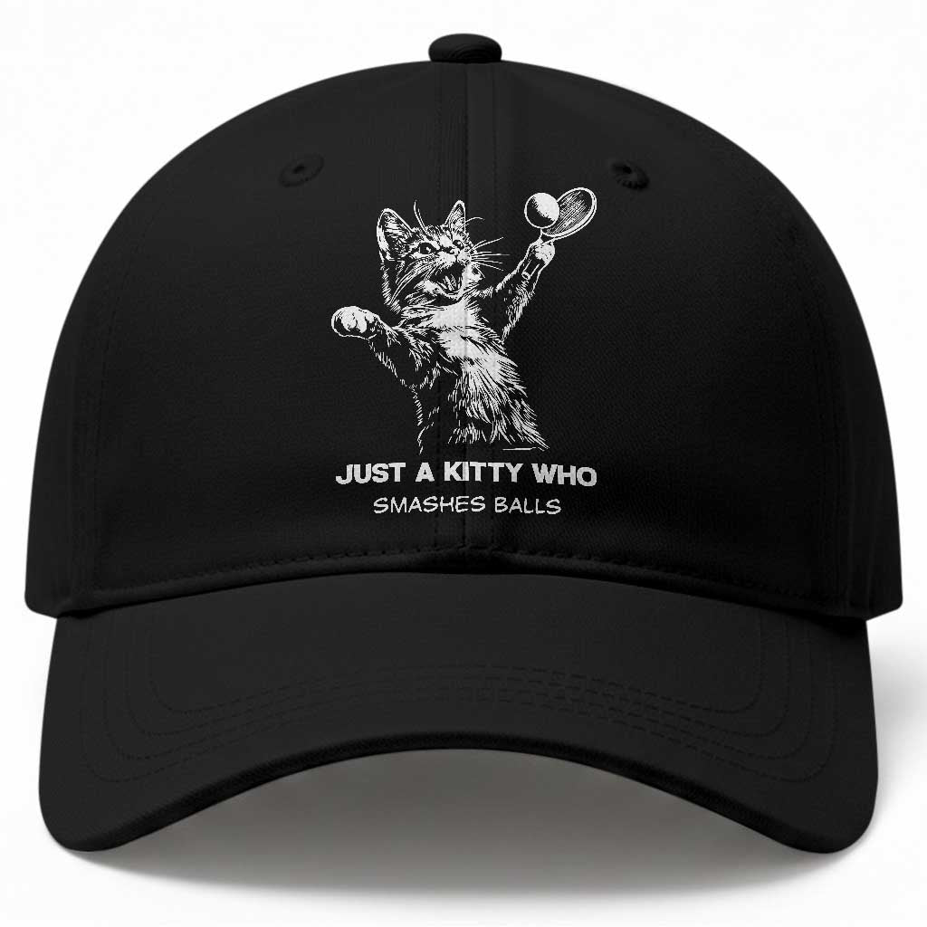 Funny Cat Plays Tennis Baseball Cap Just A Kitty Who Smashes Balls TS12 Print Your Wear