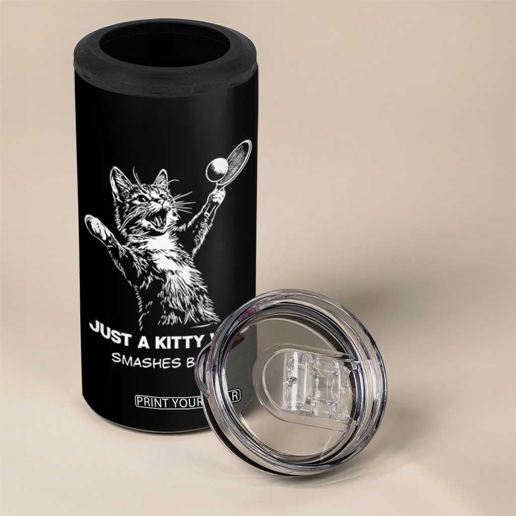 Funny Cat Plays Tennis 4 in 1 Can Cooler Tumbler Just A Kitty Who Smashes Balls TS12 Print Your Wear