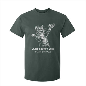 Funny Cat Plays Tennis T Shirt For Kid Just A Kitty Who Smashes Balls TS12 Dark Forest Green Print Your Wear