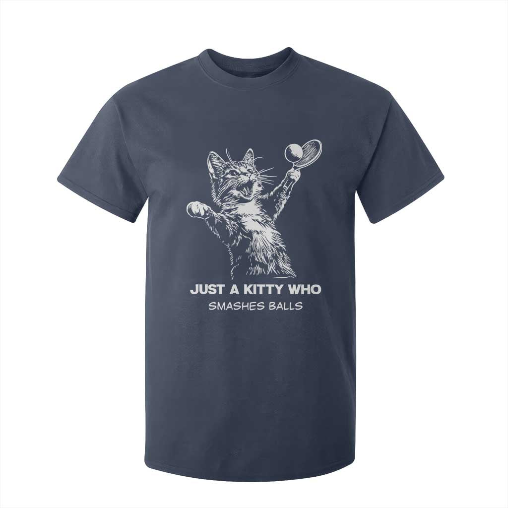 Funny Cat Plays Tennis T Shirt For Kid Just A Kitty Who Smashes Balls TS12 Navy Print Your Wear