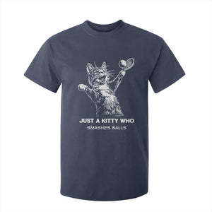 Funny Cat Plays Tennis T Shirt For Kid Just A Kitty Who Smashes Balls TS12 Navy Print Your Wear