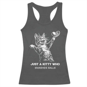 Funny Cat Plays Tennis Racerback Tank Top Just A Kitty Who Smashes Balls TS12 Dark Heather Print Your Wear