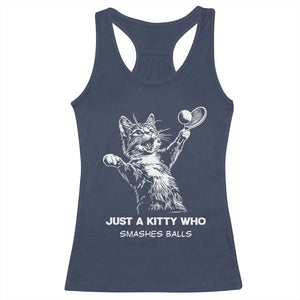 Funny Cat Plays Tennis Racerback Tank Top Just A Kitty Who Smashes Balls TS12 Navy Print Your Wear