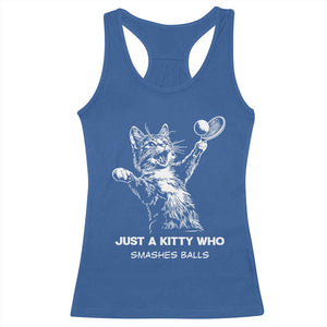 Funny Cat Plays Tennis Racerback Tank Top Just A Kitty Who Smashes Balls TS12 Royal Blue Print Your Wear