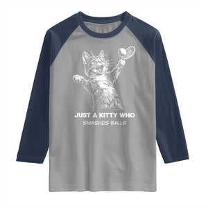 Funny Cat Plays Tennis Raglan Shirt Just A Kitty Who Smashes Balls TS12 Sport Gray Navy Print Your Wear