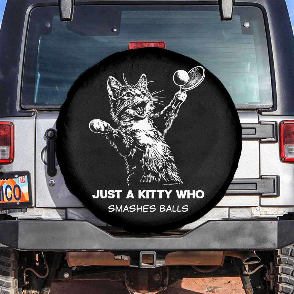 Funny Cat Plays Tennis Spare Tire Cover Just A Kitty Who Smashes Balls TS12 No hole Black Print Your Wear