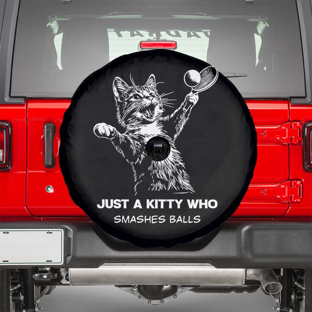 Funny Cat Plays Tennis Spare Tire Cover Just A Kitty Who Smashes Balls TS12 Black Print Your Wear