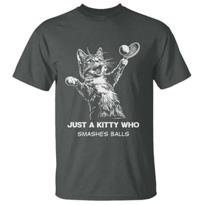 Funny Cat Plays Tennis T Shirt Just A Kitty Who Smashes Balls TS12 Dark Heather Print Your Wear