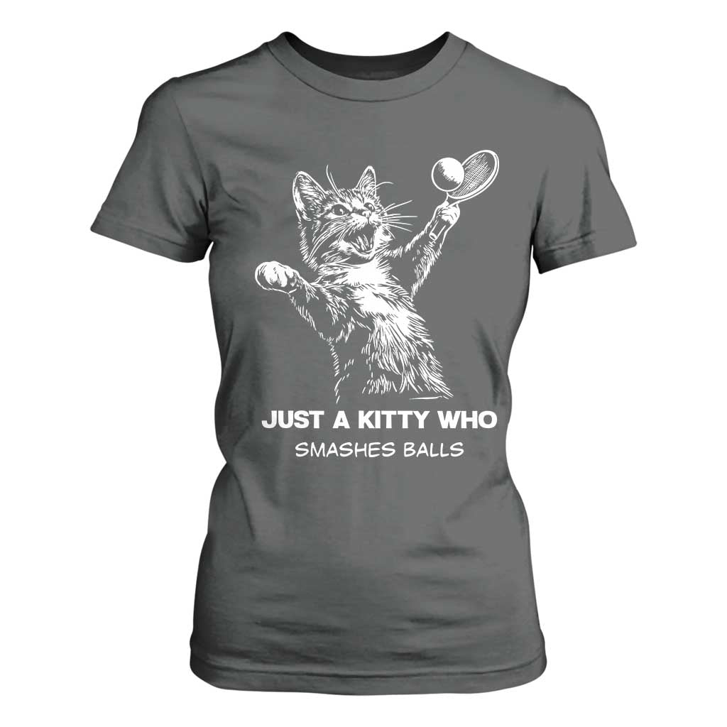 Funny Cat Plays Tennis T Shirt For Women Just A Kitty Who Smashes Balls TS12 Dark Heather Print Your Wear