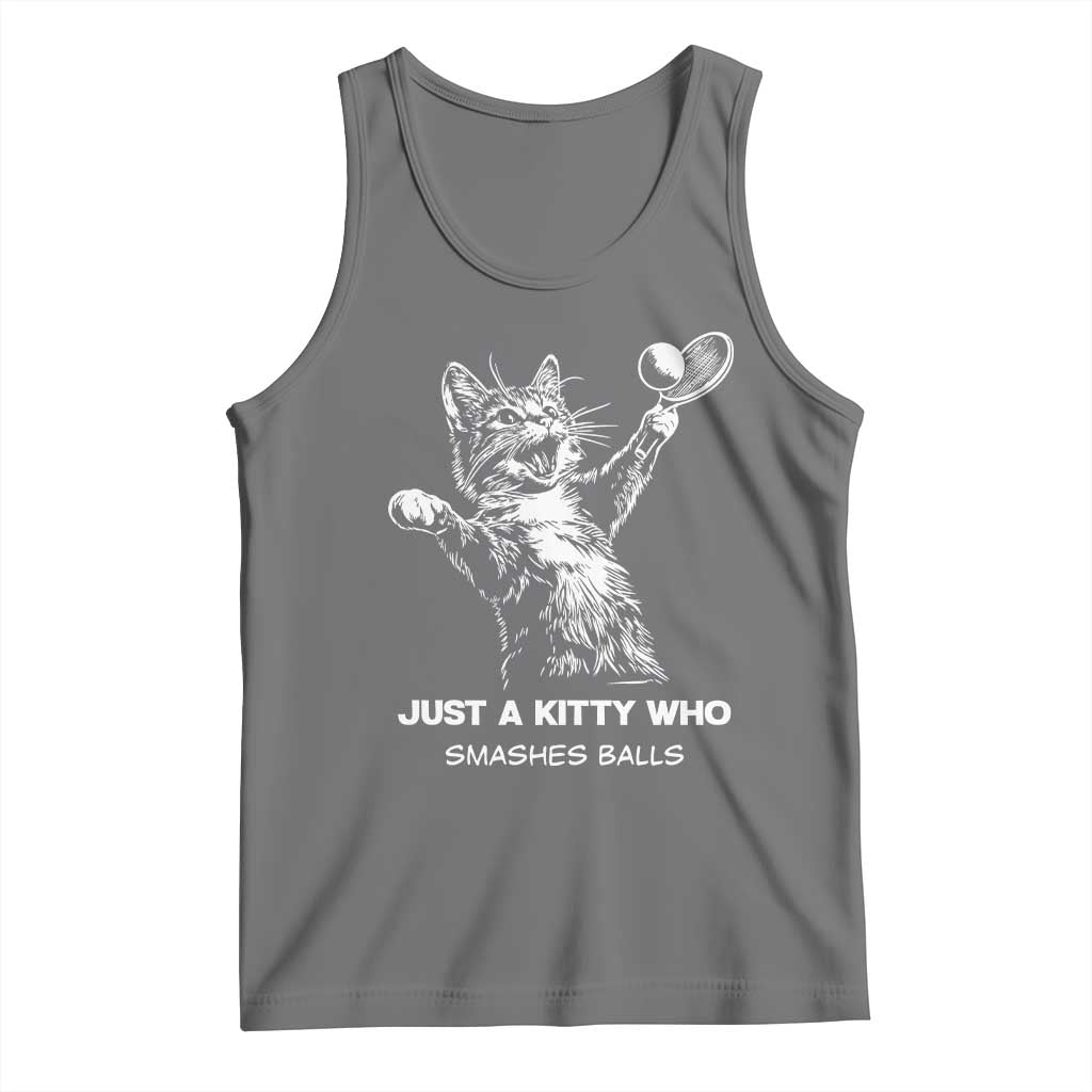 Funny Cat Plays Tennis Tank Top Just A Kitty Who Smashes Balls TS12 Black Heather Print Your Wear