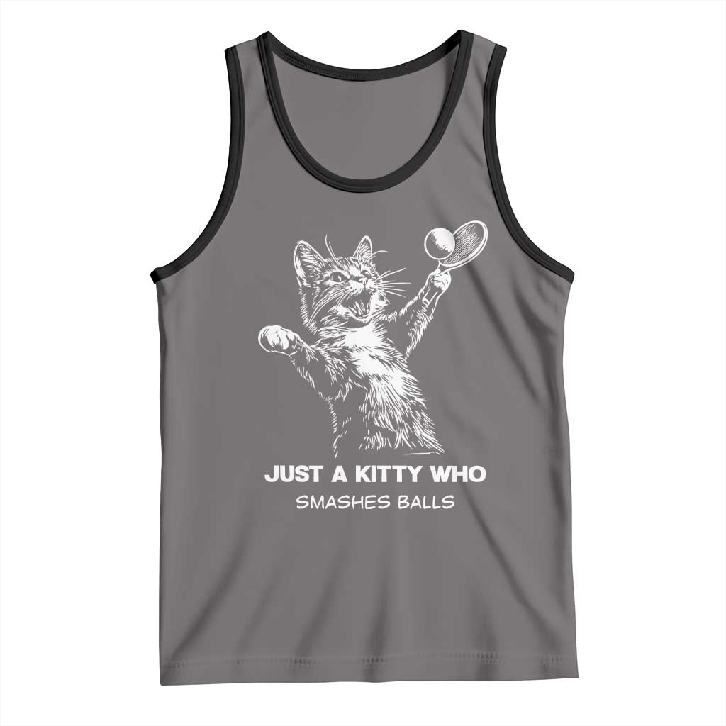 Funny Cat Plays Tennis Tank Top Just A Kitty Who Smashes Balls TS12 Deep Heather Black Print Your Wear