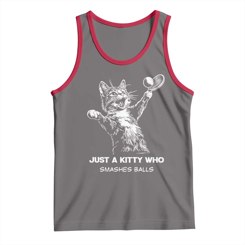 Funny Cat Plays Tennis Tank Top Just A Kitty Who Smashes Balls TS12 Deep Heather Red Print Your Wear